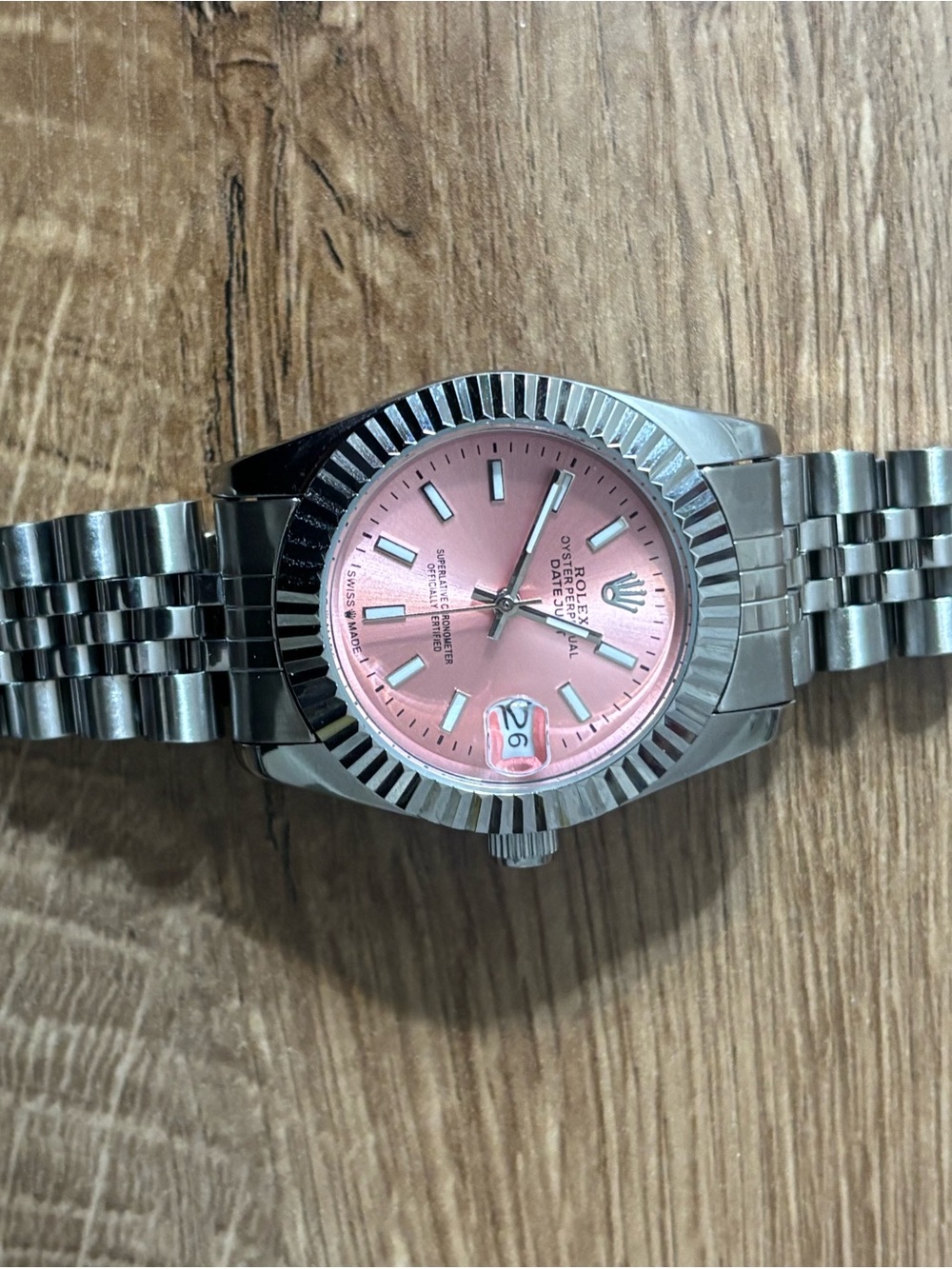 Rolex Pink Dial Stainless Steel Datejust Watch